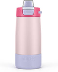 Ello Kids Colby 12oz Stainless Steel Insulated Water Bottle with Straw and Built-In Silicone Coaster Carrying Handle and Leak-Proof Locking Lid for School Backpack, Lunchbox, and Outdoor Sports