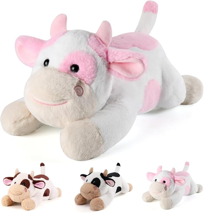 gnomantic Cow Weighted Stuffed Animals - 22 Inch 4.5 Pounds Weighted Plushies Cow Stuffed Animals - Big Plush Pillow - Cute Plush Toys Gifts for Kids & Adults (22" 4.5 lbs Pink)