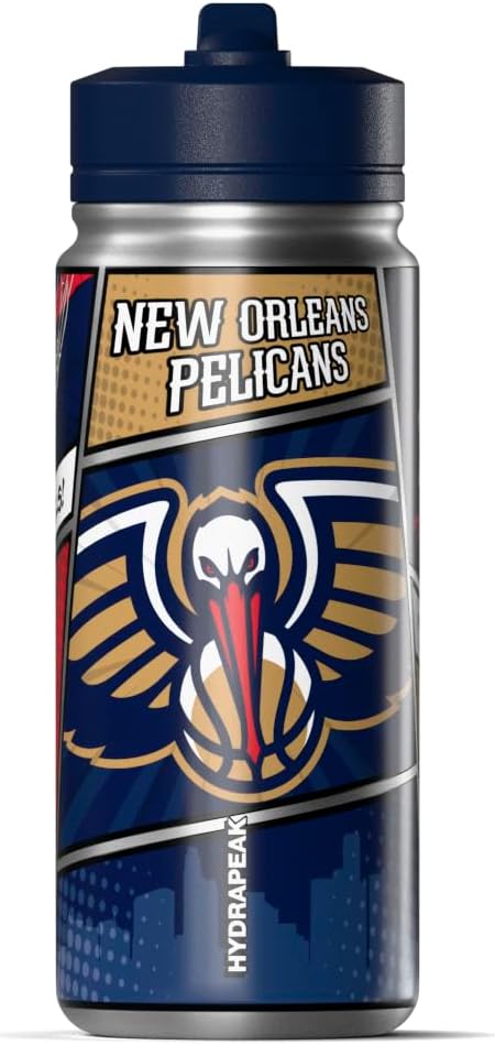 Hydrapeak x NBA New Orleans Pelicans 20 oz Stainless Steel Water Bottle, Officially Licensed Double Wall Insulated Sports Bottle with Straw Lid, Reusable Leakproof Gift for Kids & Adults