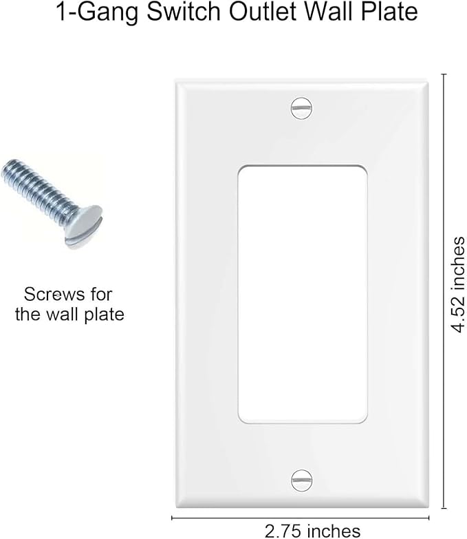 ZEFTV Decorator Wall Plates 1-Gang Switch Outlet Electrical Cover Plate Unbreakable Thermoplastic Faceplate for Light Receptacle Outlet Switch, White (6 Pack)