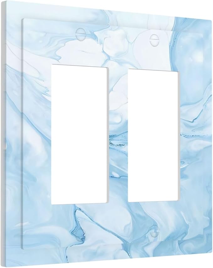 Navy Blue Sea Waves Spilled Ink Marble Simplicity Print Decorative Outlet Covers 2 Gang Double GFCI Rocker Electrical Wall Panels Light Switch Cover Plate for Bathroom Living Room Decor