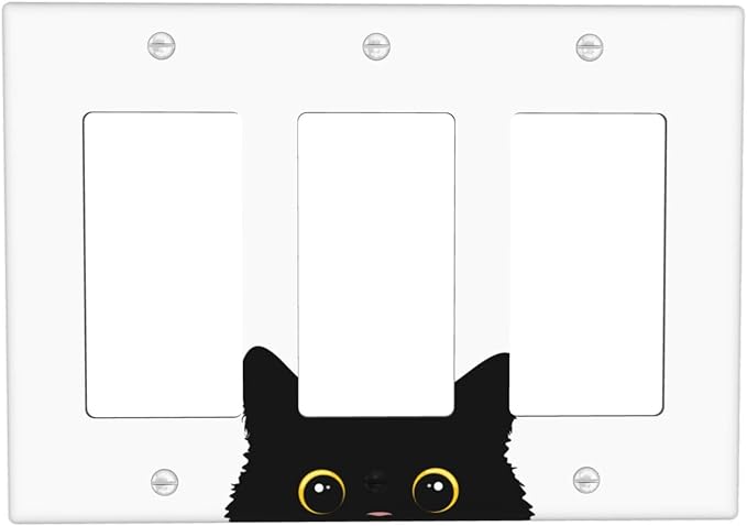 Cute Cat Black Triple Gang Rocker Decorative Light Switch Cover, 3-Gang Wall Plate Outlet Cover