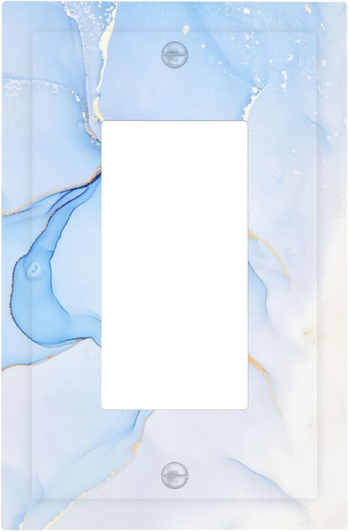 Modern Art Blue Gold Marble Abstract Luxury Print Decorative Outlet Covers 1 Gang Single Rocker Light Switch Cover Plate Wall Plates GFCI Faceplate for Bathroom Living Room Decor