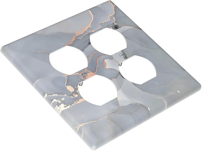 Gray And Gold Marble Abstract Luxury Print Outlet Covers 2 Gang Double Duplex Decorative Light Switch Covers Electrical Wallplates Socket Faceplate for Bathroom Kitchen Bedroom Decor