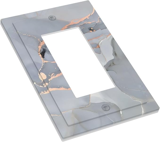 Gray And Gold Marble Abstract Luxury Print Decorative Outlet Covers 1 Gang Single Rocker Light Switch Cover Plate Wall Plates GFCI Faceplate for Bathroom Kitchen Bedroom Decor
