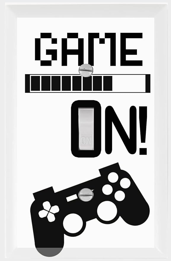 Cool Light Switch Plate Cover Video Gamer Room Decor Novelty Wall Gaming Gift Decorative Fun Teen Boy Man Cave Game Controller Graphics Bedroom (GAME ON!)