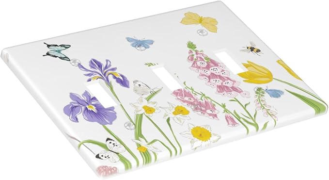 Flower Butterfly Light Switch Cover Plates Decorative Triple Toggle Wall Plate, 3 Gang Lightswitch Cover
