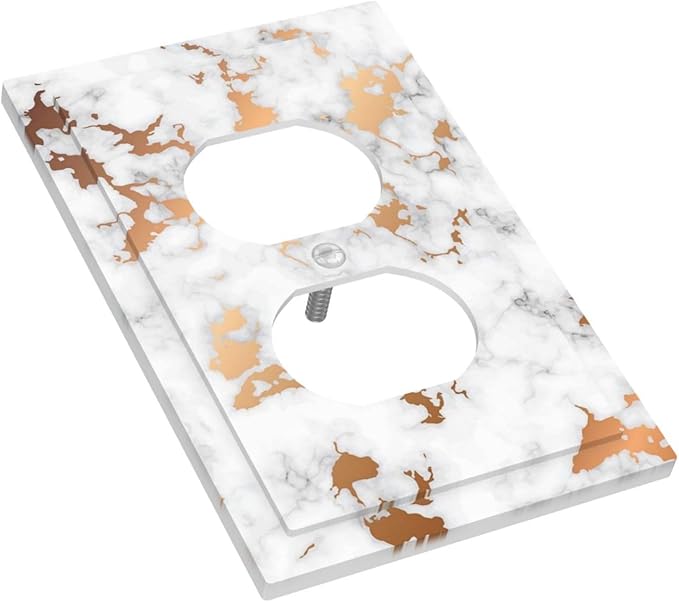 Elegant Golden White Grey Gold Marble Golden Luxury Abstract 1 Gang Single Duplex Wall Plate Receptacle Outlet Cover Modern Crack Ink Texture Electrical Faceplate Switchplate Device Light Switch Cover