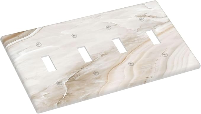 Light Switch Covers Beige Marble Pattern Quad Toggle 4 Gang Wall Plate Electrical Faceplate Decorative Switch Plates for living Room Bedroom Decor