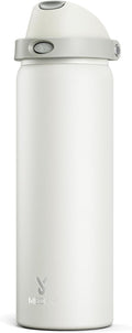 32 oz Insulated Water Bottle with Straw: Meoky Stainless Steel Metal Water Bottle with 2-in-1 Lid - Leak Proof, Cold for 24 Hours, Protective Silicone Base, BPA-Free for Sports Gym, Ivory