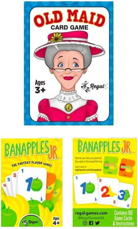 Regal Games Banapples Jr. & Old Maid Kids Card Games Ages 4 5 6 7 8+ | Family Fun Playing Card Set (80 Game Cards, 2 Pack)