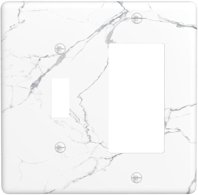 Luxurious White Marble Abstract Print Outlet Covers 1 Toggle 1 Rocker Combination Decorative Wall Plate Electrical Switch Plates Light Switch Cover Plate for Bathroom Kitchen Bedroom Decor