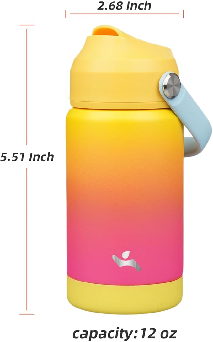 Konokyo Insulated Water Bottle with Straw Lid,12 oz Stainless Steel Vacuum Metal Bottle with Silicone Handle,Rainbow