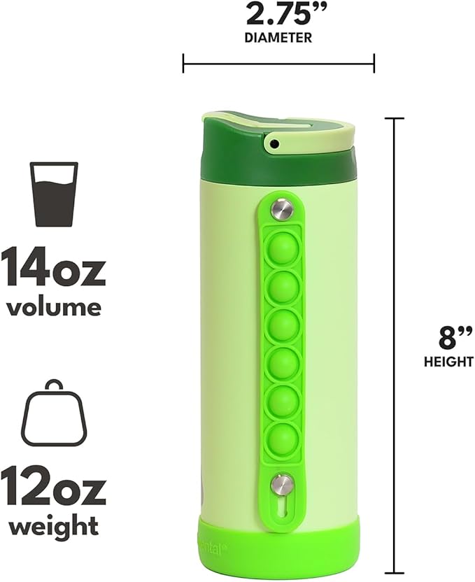 Elemental Iconic Kids Water Bottle for School - 100% Leak-Proof Insulated Water Bottles with Straw Lid & Pop-It Handle for Boys & Girls - Triple-Wall Insulated & BPA-Free, 14oz – Island Green