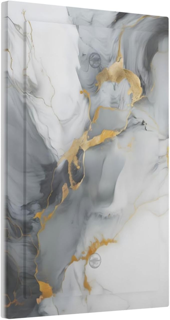 Gold Marble Grey Art Abstract Luxury Print Light Switch Cover Plate 1 Gang No Device Blank Electrical Wall Plates Faceplate Decorative Switch Plate for Kitchen Bathroom Decor