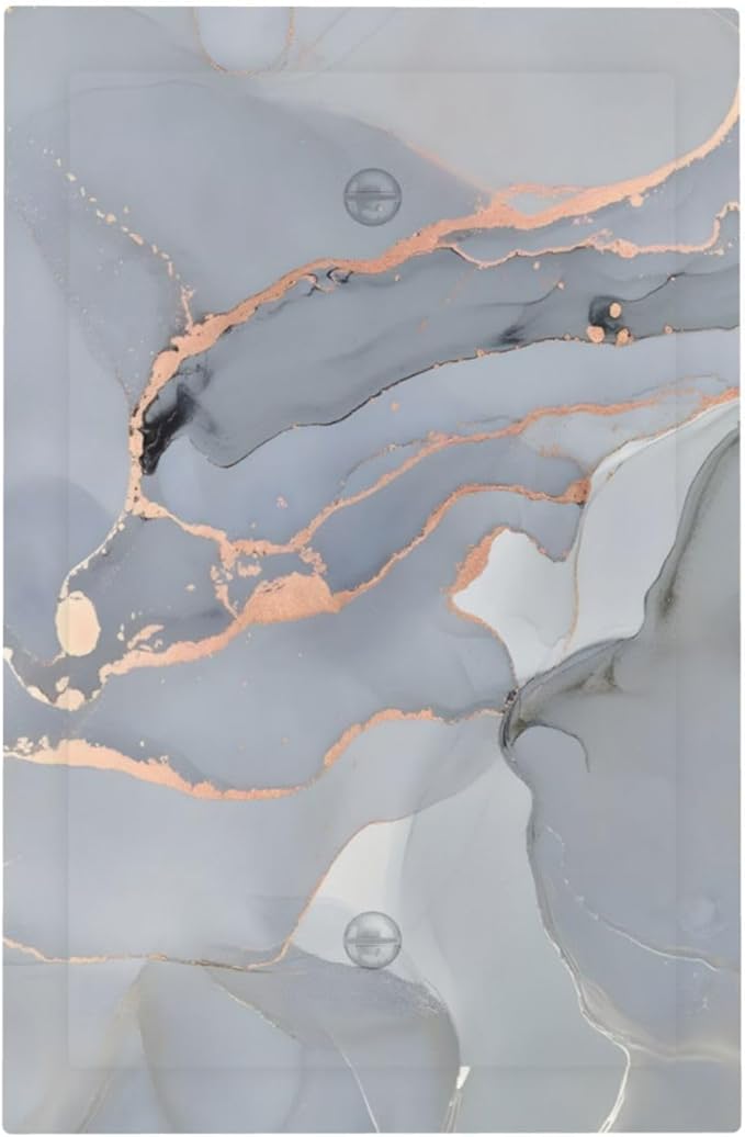 Gray And Gold Marble Abstract Luxury Print Light Switch Cover Plate 1 Gang No Device Blank Electrical Wall Plates Faceplate Decorative Switch Plate Covers for Bathroom Kitchen Bedroom Decor