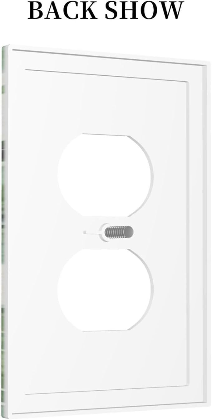 Palm Tree Leaves 1 Gang Duplex Receptacle Outlet Cover Green Tropical Monstera Banana Plant Leaf Electrical Wall Plate Summer Hawaiian Style One Gang Dual Device Light Switch Faceplate Socket Cover
