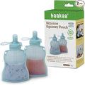 haakaa Silicone Yummy Pouch 4.5 oz – Reusable Silicone Snack & Smoothie Pouch, Refillable, Leak-Resistant, Dishwasher Safe, Eco-Friendly Food Storage for Kids & Toddlers (2-PK, Mist Blue)