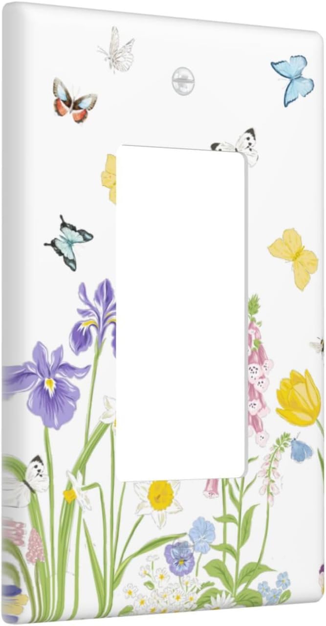Flower Butterfly Single Gang Rocker Light Switch Cover Plates Decorative Outlet Covers, 1 Gang Rocker Wall Plate