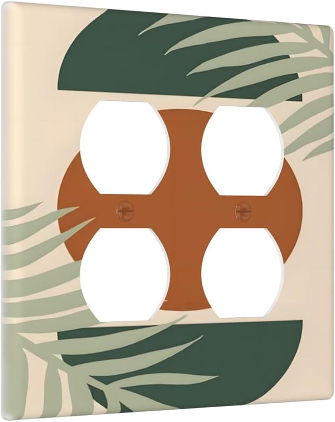 Outlet Covers Vintage Boho Sun Leaf 2 Gang Decorative Light Switch Cover Double Duplex Wall Plates Switch Plates Electrical Socket Covers for Bathroom Bedroom Decor
