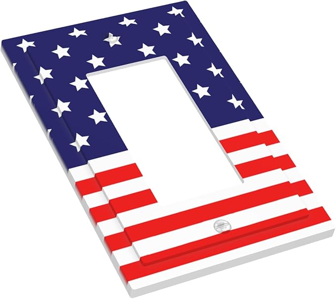 American Flag Single Rocker Switch Cover - 1-Gang Standard US Size Patriotic Stars & Stripes Light Switch Covers, 4th of July USA Pride for Holiday Decor