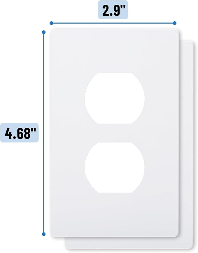 Bates- Screwless Duplex Wall Plates, 2 Pack, White, Screwless Wall Plate Cover