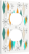 Modern Geometric Atomic Diamond Art 1-Gang Duplex Outlet Cover Decoraitve Receptacle Wall Plate Funny 50S 60S Blue/Orange/Teal/Green Mid Century Mid Century Electric Jumbo Light Switch Cover