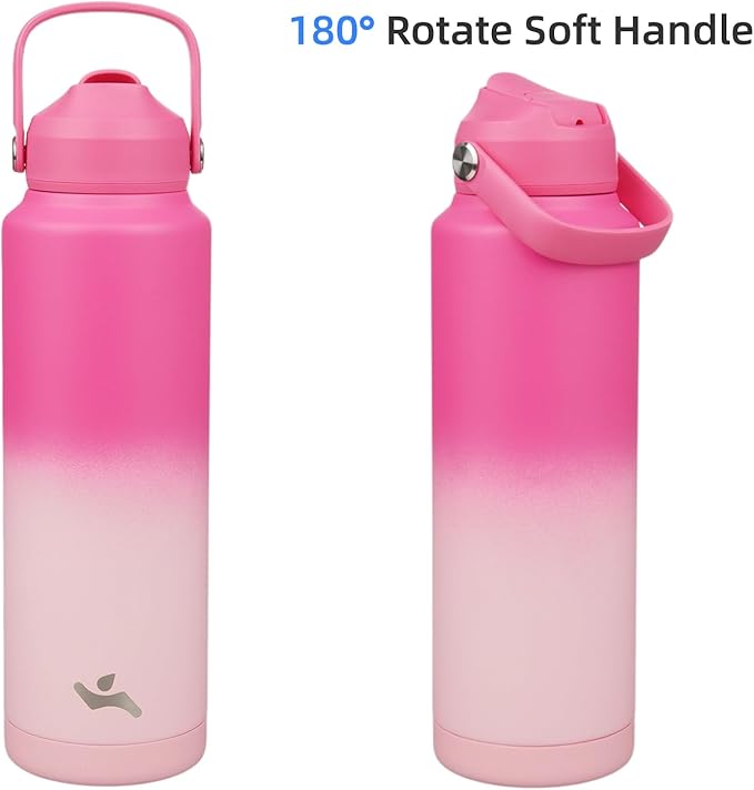 Konokyo Insulated Water Bottle with Straw Lid,40 oz Stainless Steel Vacuum Metal Bottle with Silicone Handle,Cherry Blossom
