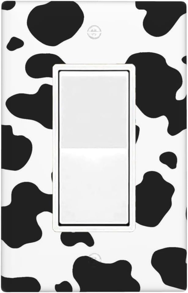 Black White Cow Print 1-Gang Rocker Wall Plate, Farm Cow Pattern Switch Cover, Rustic Western Farmhouse Country Home Decor