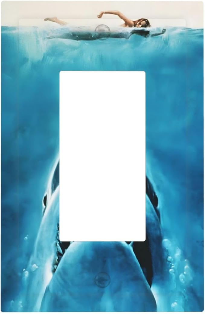 Swimming Woman Funny Shark Blue Ocean Decorative Outlet Covers 1 Gang Single Rocker Light Switch Cover Plate Wall Plates GFCI Faceplate for Kids Room Bedroom Decor