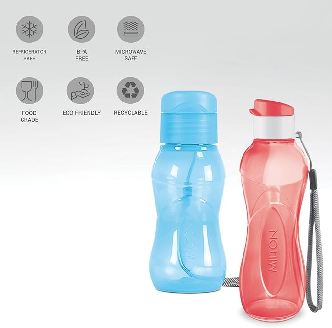 MILTON 4 pack 6 and 12 oz Kids Water Bottle for School Leak Free Flip Lid- Portable Small Sports Water Bottle for Adults Carry Strap Party Favors for Kids Prizes Gifts Goodie Bag Stuffers Bulk Pack