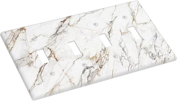 Light Switch Cover Plate White Brown Marble Abstract Modern Luxury 4 Gang Quad Toggle Decorative Switch Plates Wall Panels Electrical Wall Plates Faceplate for Bathroom Kitchen Decor
