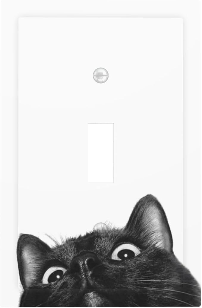 Peeping Black Cat Cute Animals Decorative Light Switch Cover 1 Gang Single Toggle Device Electrical Faceplate Switchplates Decorator Outlet Wall Plate for Kids Room Home Decor