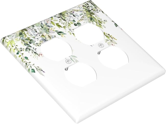 Outlet Covers Green Eucalyptus Leaves Floral Wildflower 2 Gang Double Duplex Decorative Light Switch Covers Electrical Wallplates Socket Faceplate For Bed Room Living Room Decor