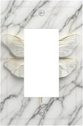 White Gold Marble Dragonfly Abstract Modern Decorative Outlet Covers 1 Gang Single Rocker Light Switch Cover Plate Wall Plates GFCI Faceplate for Bathroom Home Decor