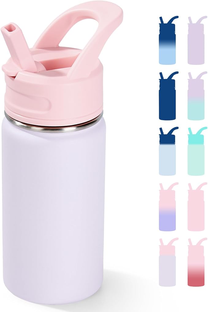 Fijinhom 12oz Kids Water Bottle for School, Toddler Bottles with Straws, Stainless Steel Vacuum Insulated Water Bottle for Boys&Girls, Leak-Proof, BPA-Free, Luck