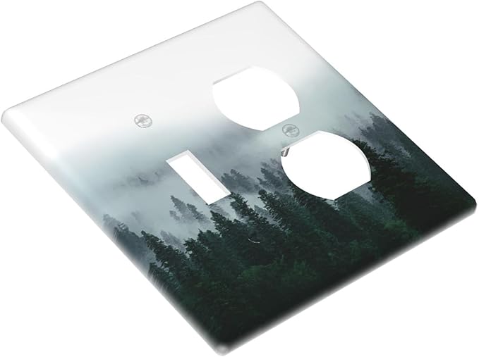 Forest Pine Forest Foggy Mountain Natural Scenery Wallplates 1 Toggle 1 Duplex Switch Plate Electrical GFCI Faceplate Decorative Light Switch Covers for Bed Room Living Room Decor