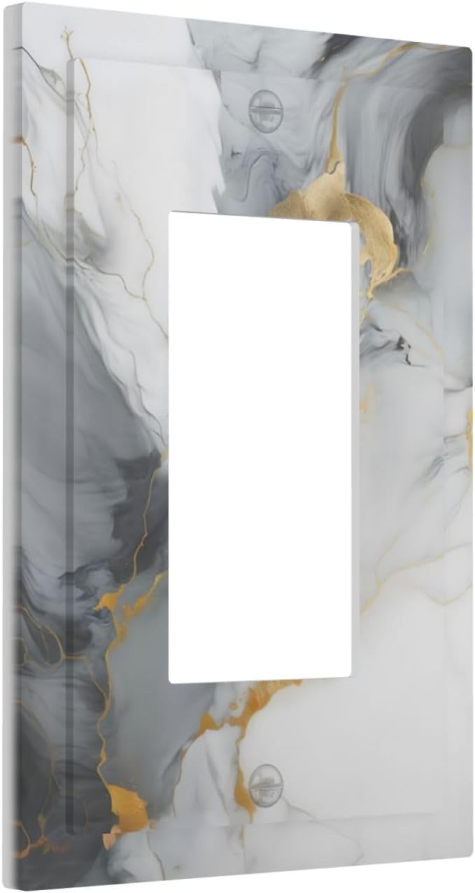 Gold Marble Grey Art Abstract Luxury Print Decorative Outlet Covers 1 Gang Single Rocker Light Switch Cover Plate Wall Plates GFCI Faceplate for Kitchen Bathroom Decor