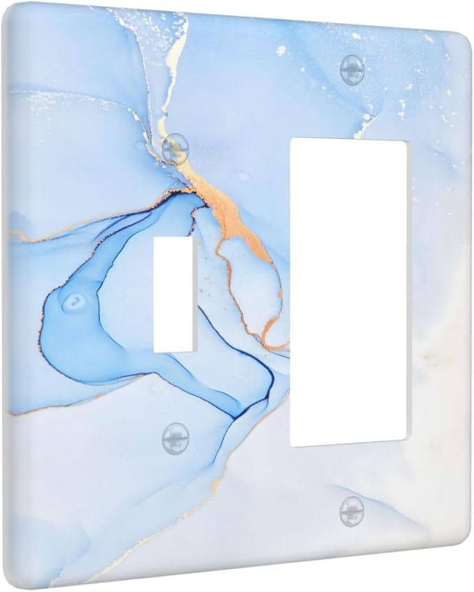Modern Art Blue Gold Marble Abstract Luxury Print Outlet Covers 1 Toggle 1 Rocker Combination Decorative Wall Plate Electrical Switch Plates Light Switch Cover Plate for Bathroom Living Room Decor