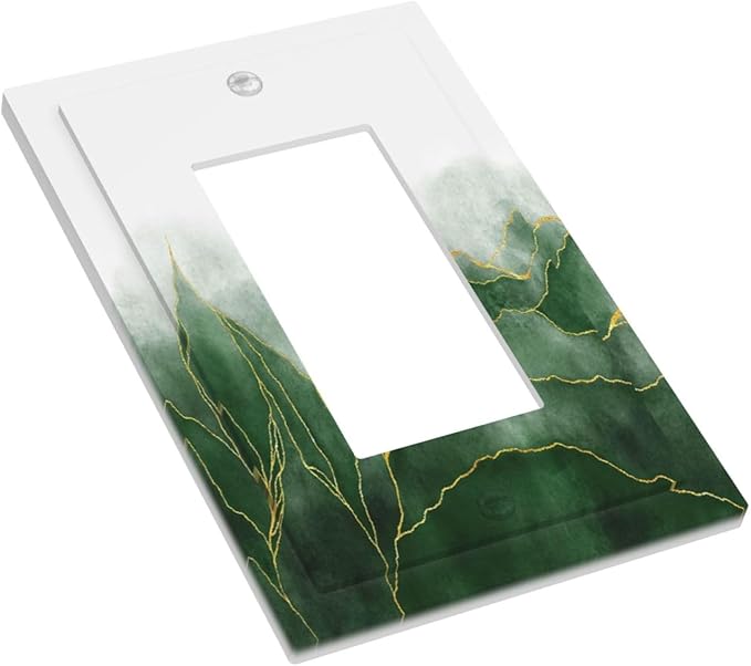 Light Switch Cover Plate Green Gold Leaf Marble Modern Abstract 1 Gang Outlet Covers Single Rocker Decorative Switch plates Electrical Wall Plates GFCI Receptacle for Kitchen Bathroom Decor