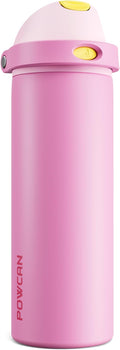 POWCAN 24 oz Steel Water Bottle: 2-in-1 Push-Button Spout & Quick-Flip Straw, Leakproof, Cold 24Hrs, Fits Car Cup Holder, Insulated Cup for Sports, Travel, School, Gift for Women, Girls (Rose Slumber)