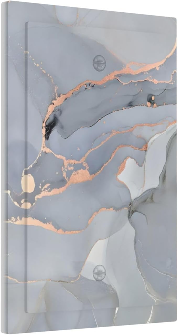 Gray And Gold Marble Abstract Luxury Print Light Switch Cover Plate 1 Gang No Device Blank Electrical Wall Plates Faceplate Decorative Switch Plate Covers for Bathroom Kitchen Bedroom Decor
