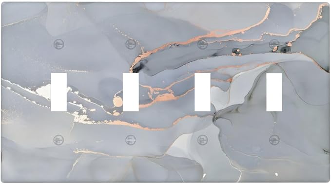 Gray And Gold Marble Abstract Luxury Print Light Switch Covers Quad Toggle Electrical Faceplate 4 Gang Wall Plate Decorative Switch Plates Cover for Bathroom Kitchen Bedroom Decor