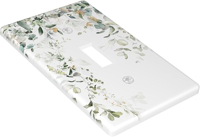 Green Leaves Watercolor Light Switch Cover Plates Decorative Single Toggle Wall Plate, 1 Gang Lightswitch Cover