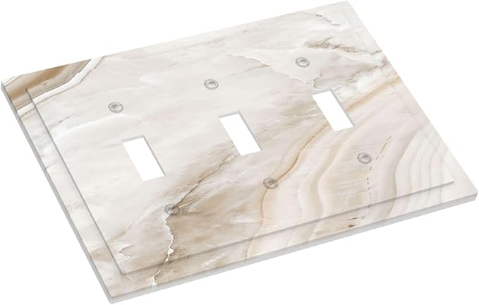 Decorative Switch Plates Beige Marble Pattern 3 Gang Wall Plate Faceplate Triple Toggle Light Switch Cover Electrical Wall Panels for living Room Bedroom Decor