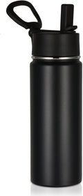 Volhoply 18oz Kids Insulated Water Bottle,Stainless Steel Water Bottles with Straw Lid,Double Wall Vacuum Reusable Metal Water Bottle,Wide Mouth Sports Water Flask For Cold Drink(Black,1 Set)