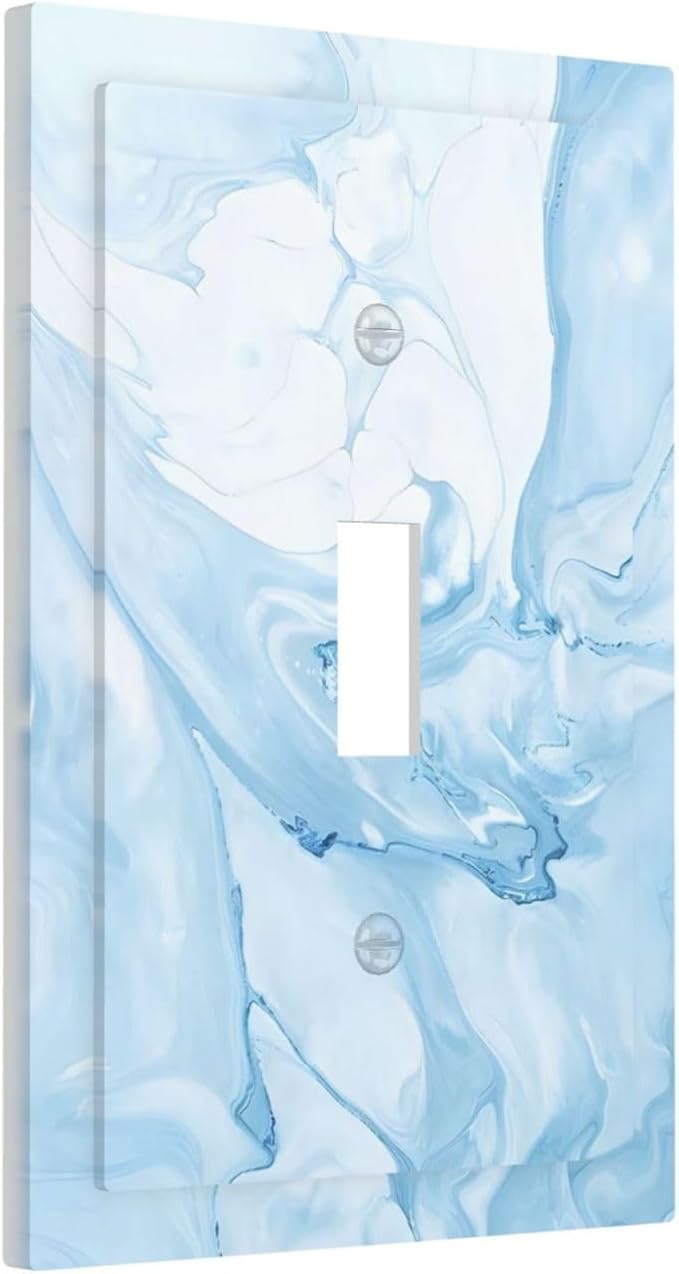 Navy Blue Sea Waves Spilled Ink Marble Simplicity Print Decorative Light Switch Cover 1 Gang Single Toggle Device Electrical Faceplate Switchplates Decorator Outlet Wall Plate for Bathroom Living Room