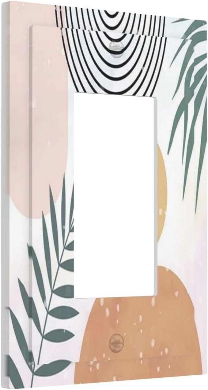Outlet Covers Boho Mid Century Sun Leaves 1 Gang Wall Plate Single Rocker Light Switch Cover Abstract Leaf Arch Decorative GFCI Receptacle Cover Electrical Switchplate for Bathroom Home Decor