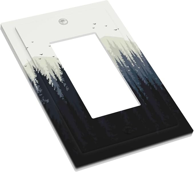 Decorative Outlet Covers Forest Pine Tree Mountains Black Bird 1 Gang Single Rocker Light Switch Cover Plate Wall Plates Gfci Faceplate For Bed Room Farmhouse Decor