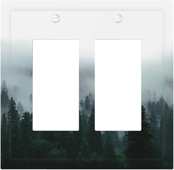 Forest Pine Forest Foggy Mountain Natural Scenery Decorative Outlet Covers 2 Gang Double GFCI Rocker Electrical Wall Panels Light Switch Cover Plate for Bed Room Living Room Decor
